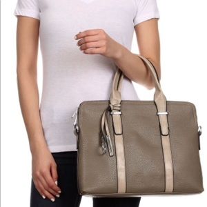 Eralu New Women Faux Leather Briefcase Oyster Gray
